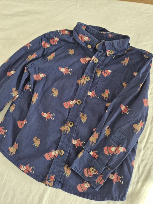 Niebieska koszula świąteczna 98 Mikołaj renifer christmas