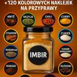 20x Słoiczki Szklane 150 ml + 120 Kolorowych Naklejek na Przyprawy – Z