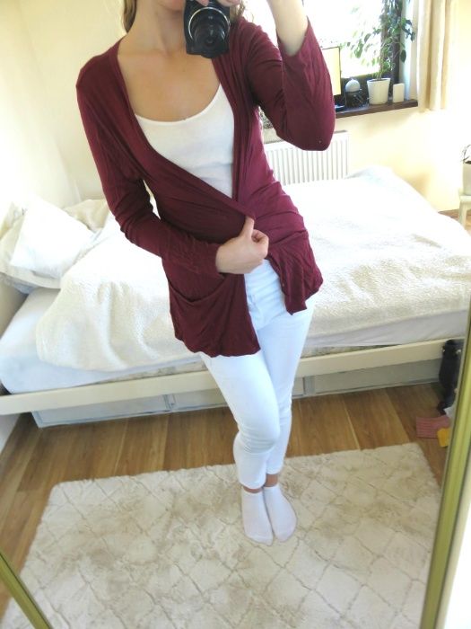 Sweter kardigan sweterek bordowy S M oversize czerwony