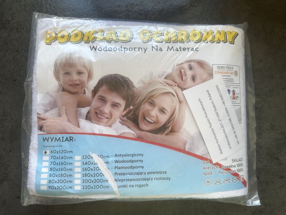 Podkład wodoodporny na materac 60x120 łóżeczko dziecięce