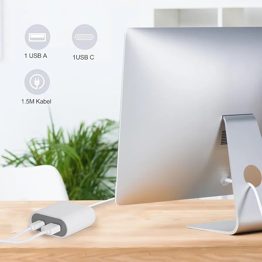 Ucomen rozdzielacz,szybka ładowarka 2 w 1 z kablem USB A i USB C