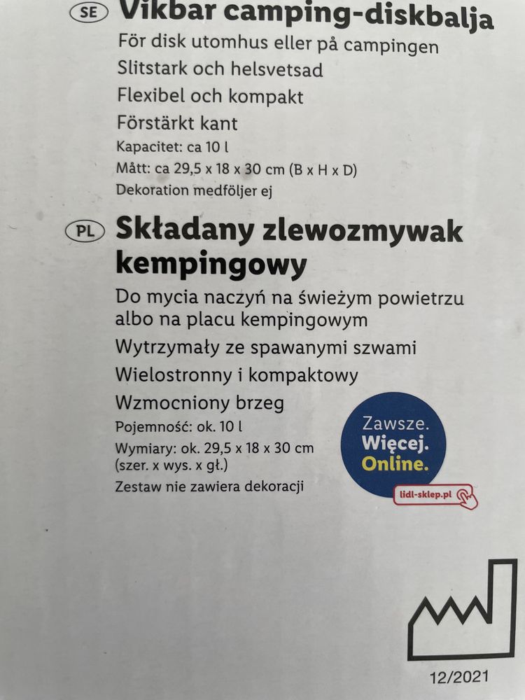 NOWY Składany zlewozmywak kempingowy