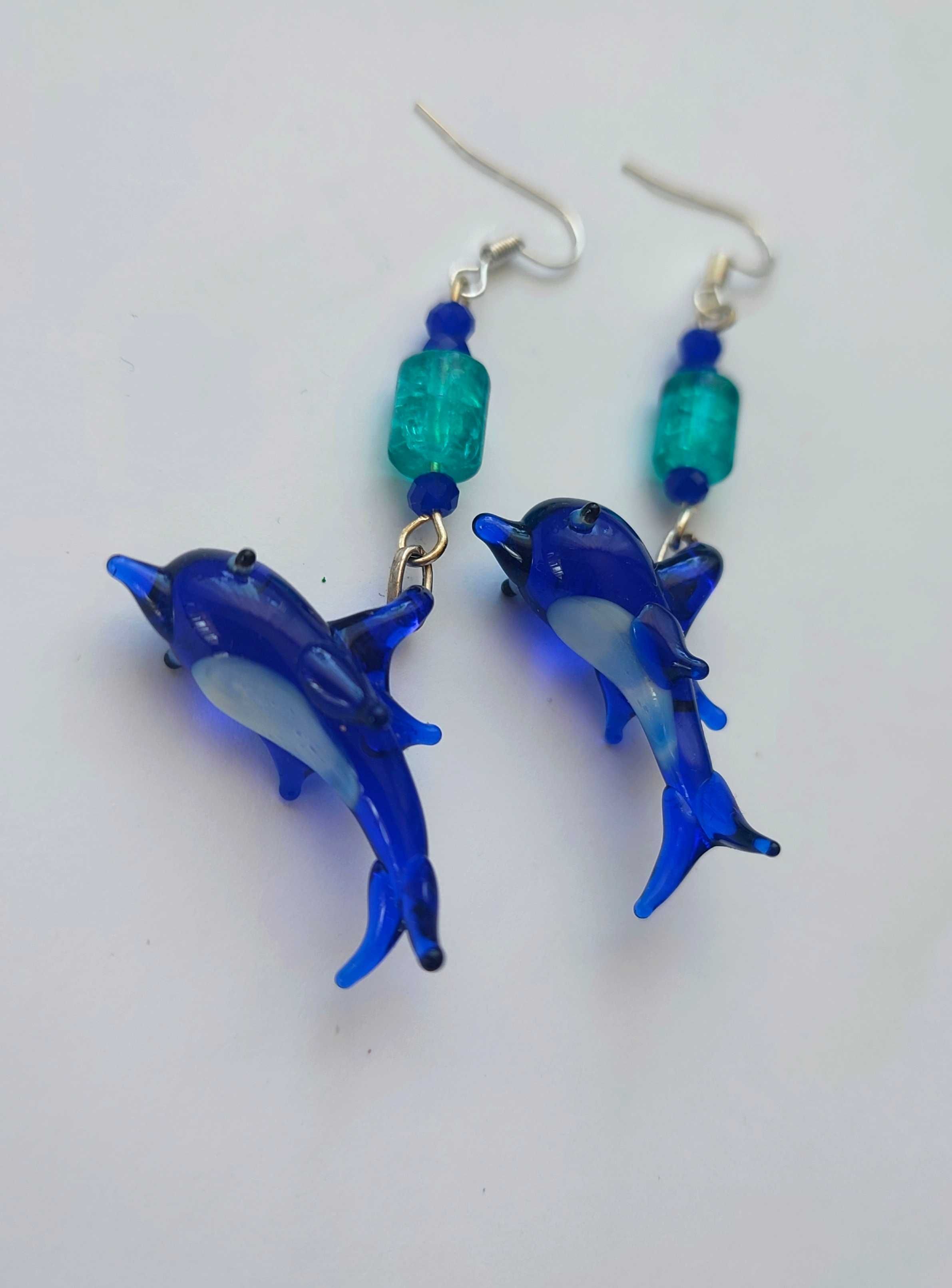 Сережки з синім дельфіном Lampwork