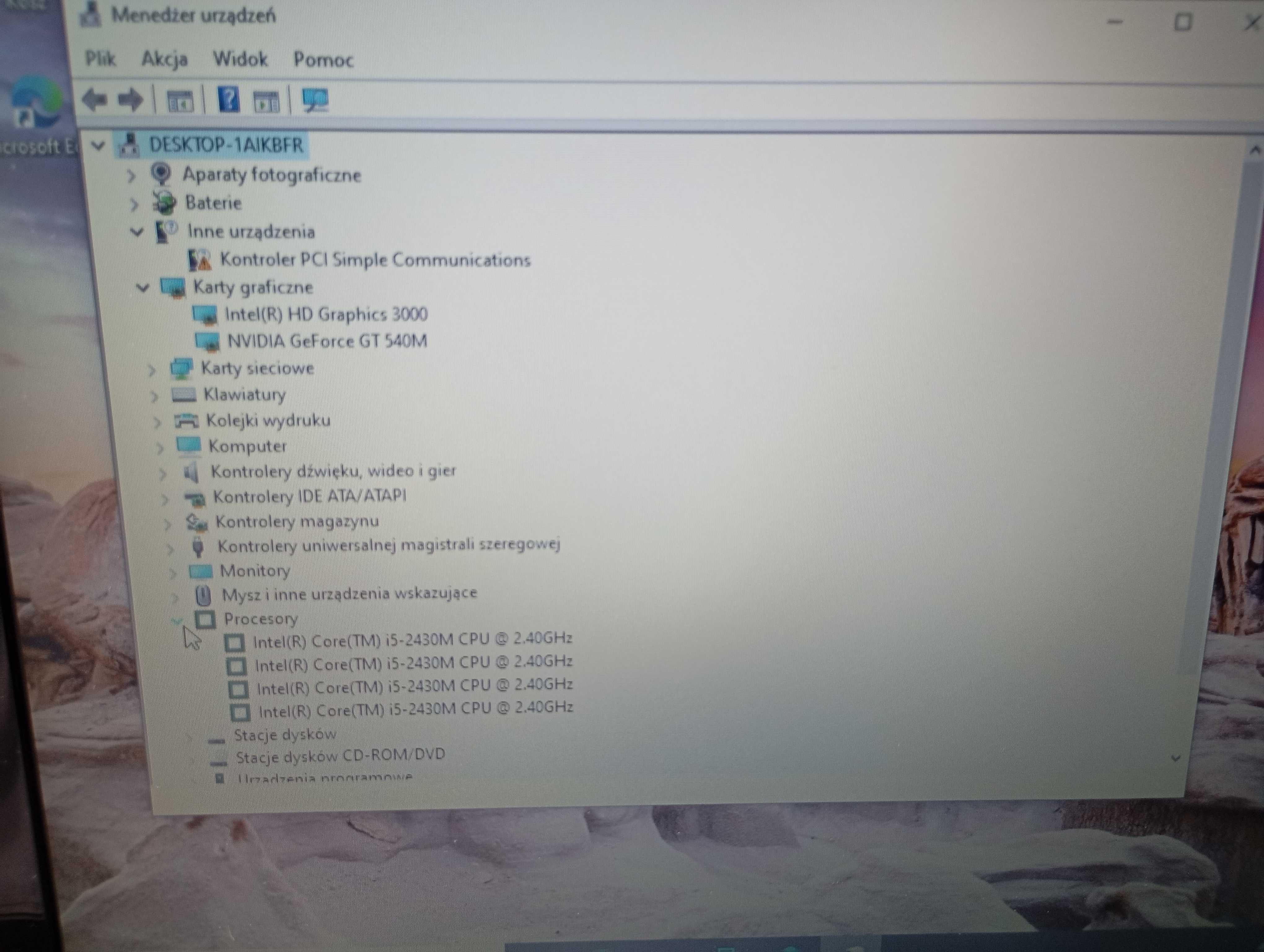 sprzedam acer intel core i5-2,40ghz 2,40ghz ,4watk, nvidia geforce 2gb