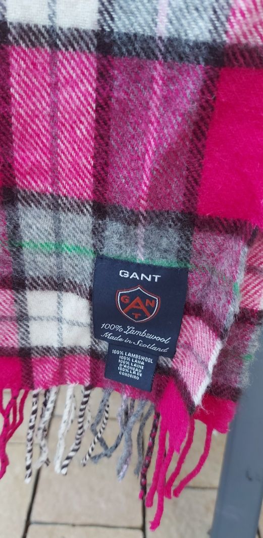 szalik wełniany 100% wełna jagnięca lambswool wool gant kratka krata
