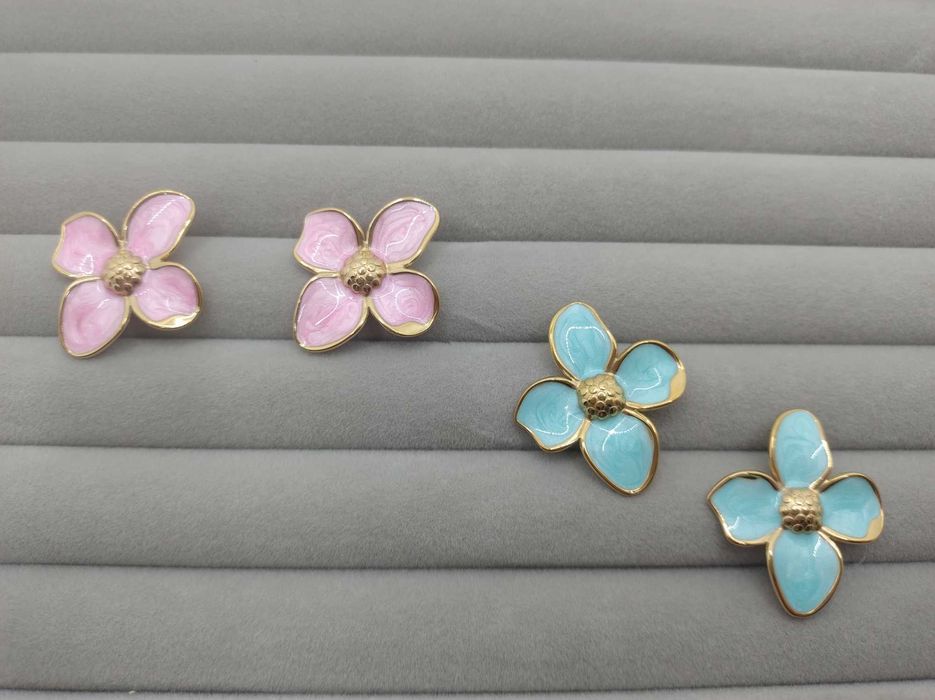 Różowe kolczyki /miętowe kolczyki emalia stal