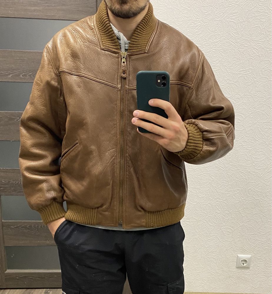 Куртка бомбер кожаная Hugo Boss Vintage Размер М