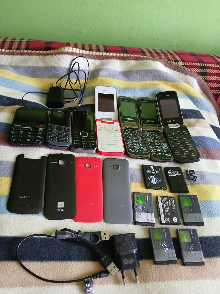 Telefony Alkacet,Nokia,Mayfon,plus ładowarki i baterie do nich