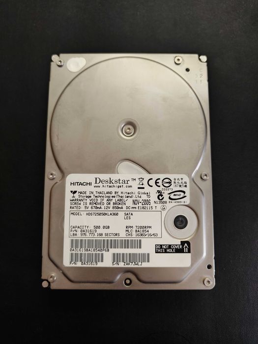 HDD Hitachi 500gb sata2 smart-good для ПК