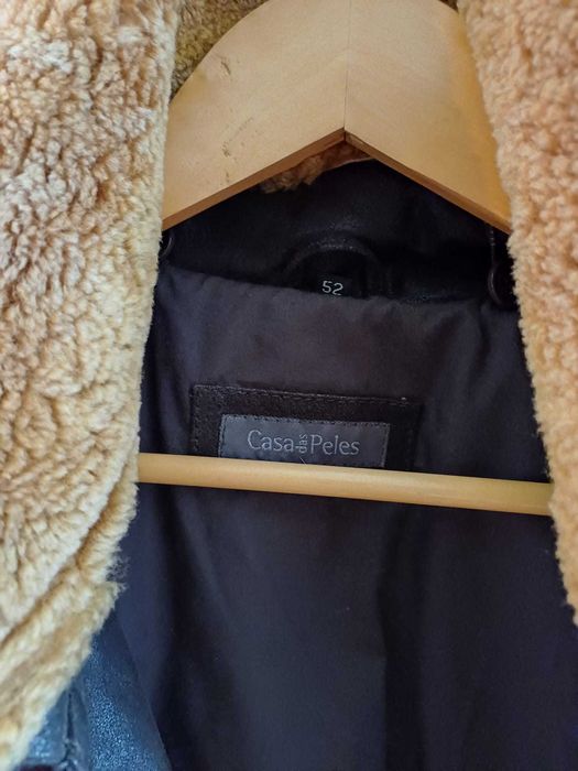 Blusão de Couro Masculino Aviador com gola amovível (Tamanho 52)