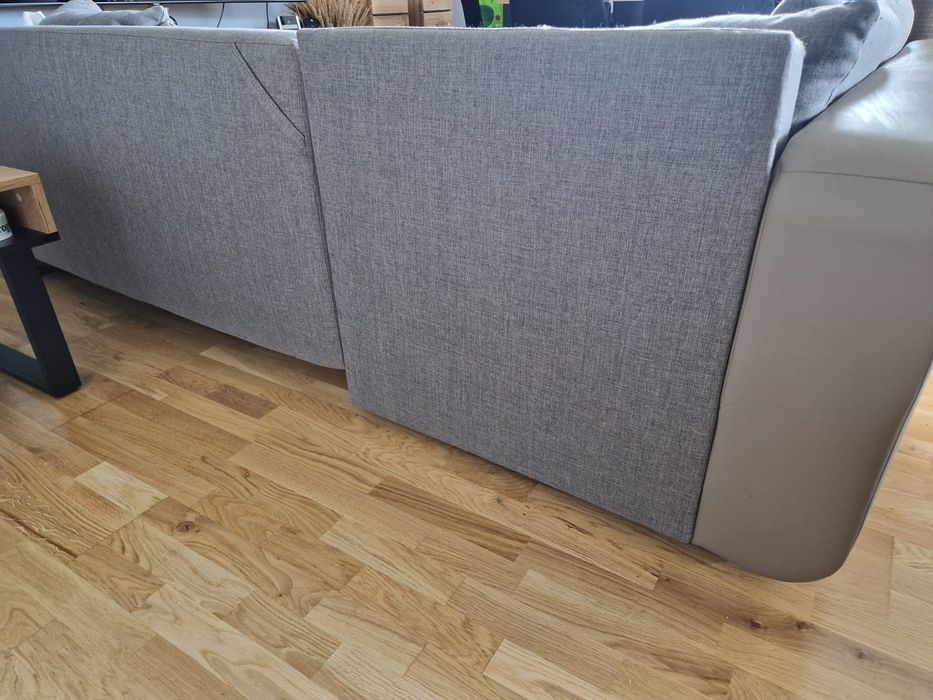 Narożnik rozkładany jasny BEZOWY-SZARY wygodny w bardzo dobrym STANIE