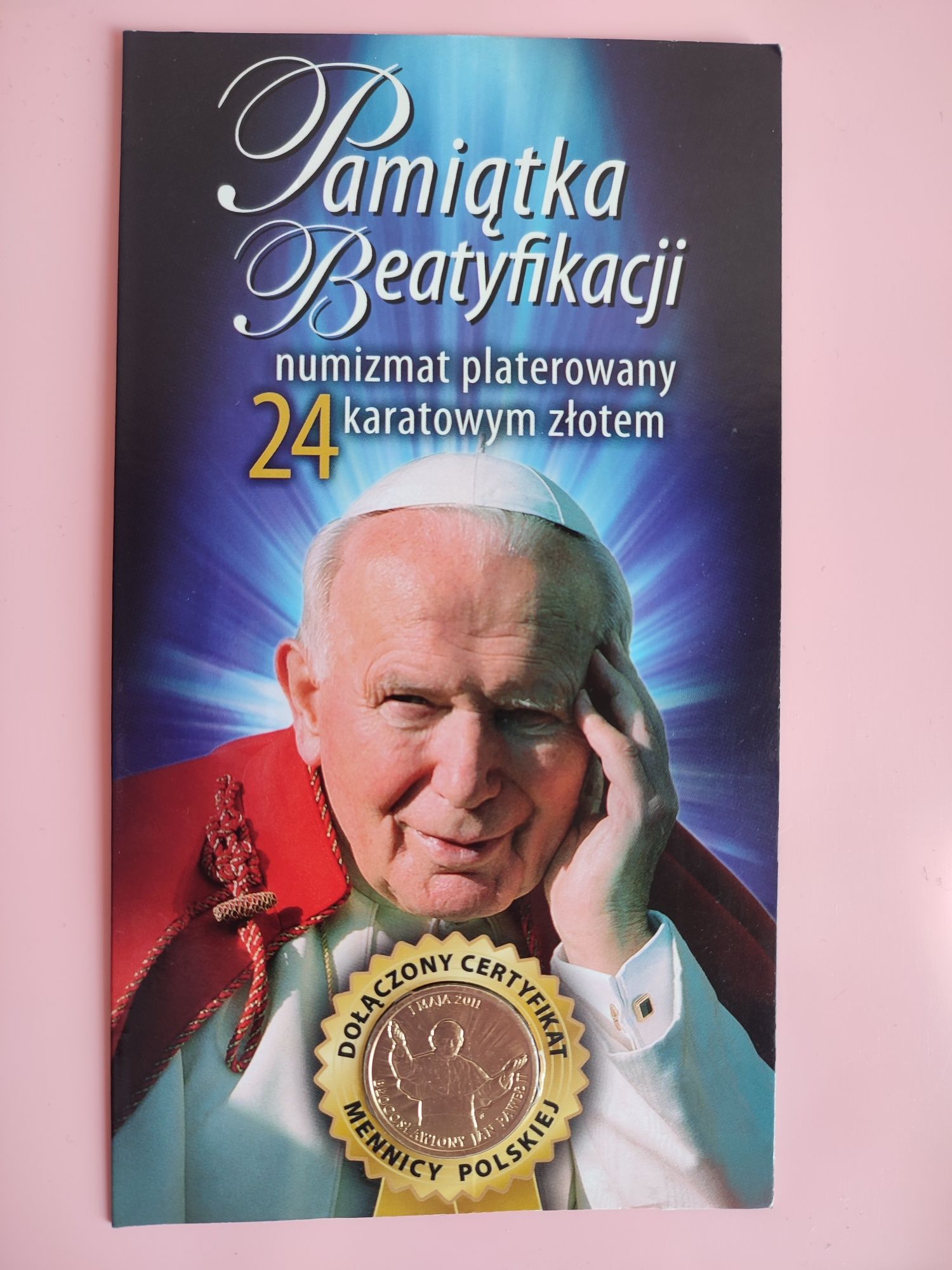 Pamiątka beatyfikacji Jan Paweł II numizmat platerowany złotem moneta