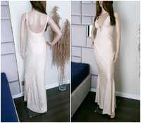 Sukienka maxi plisowana beżowa Asos S