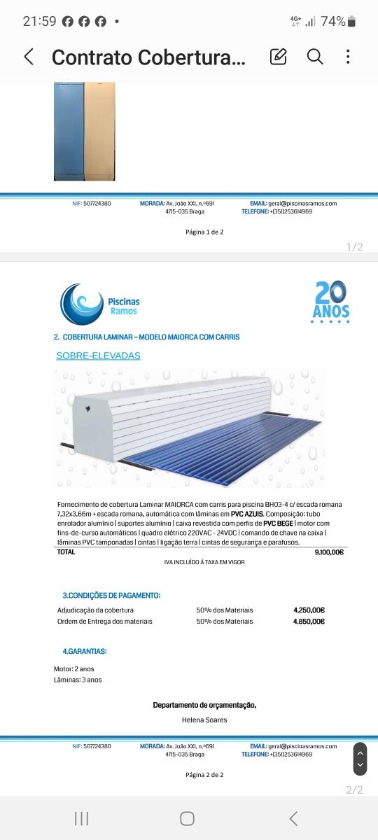 Cobertura laminar de piscina. Ainda com garantia. Completa com quadro