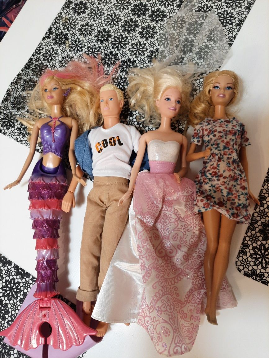 Zestaw lalki barbie,Elsa Anna , 3x Ken, pies oraz rower