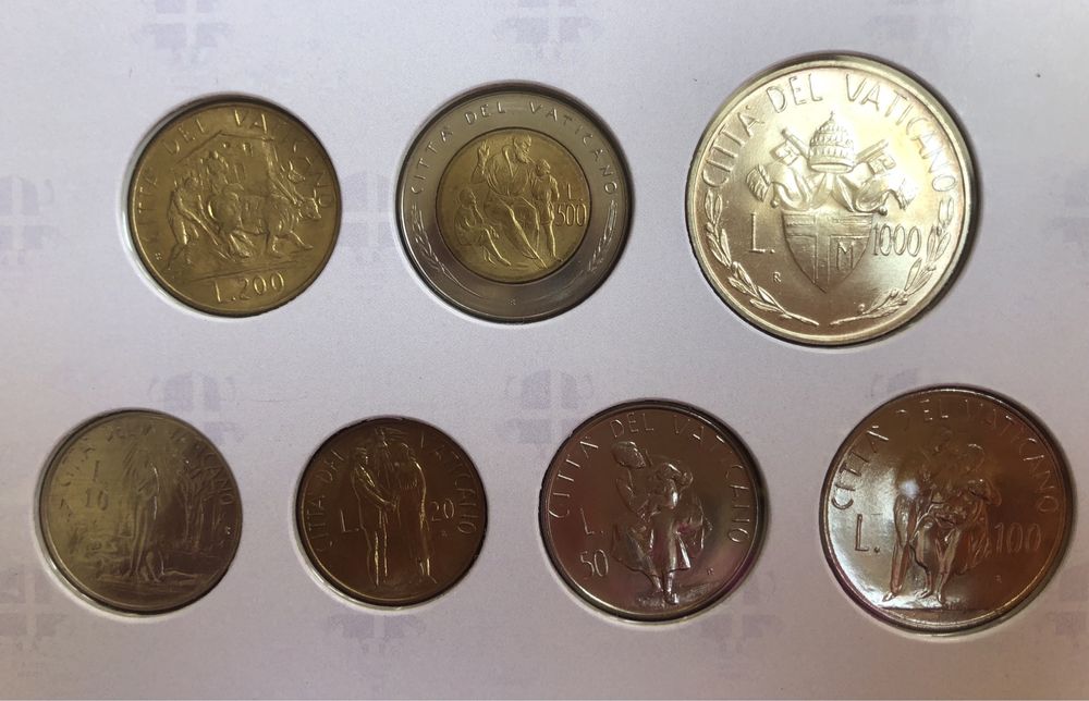 Lote de 7 Moedas (Liras) 1982–Cidade do Vaticano, Papa João Paulo II