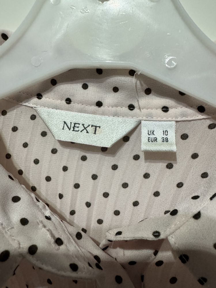 Koszula pudrowo różowa w czarne kropki NEXT guziki zapinana 38 M 10