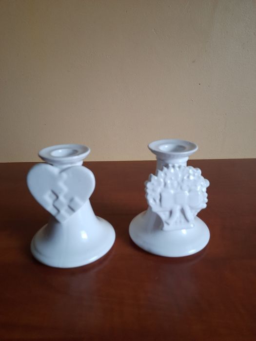 dwa stare świeczniki, majolica, Porto Portugal