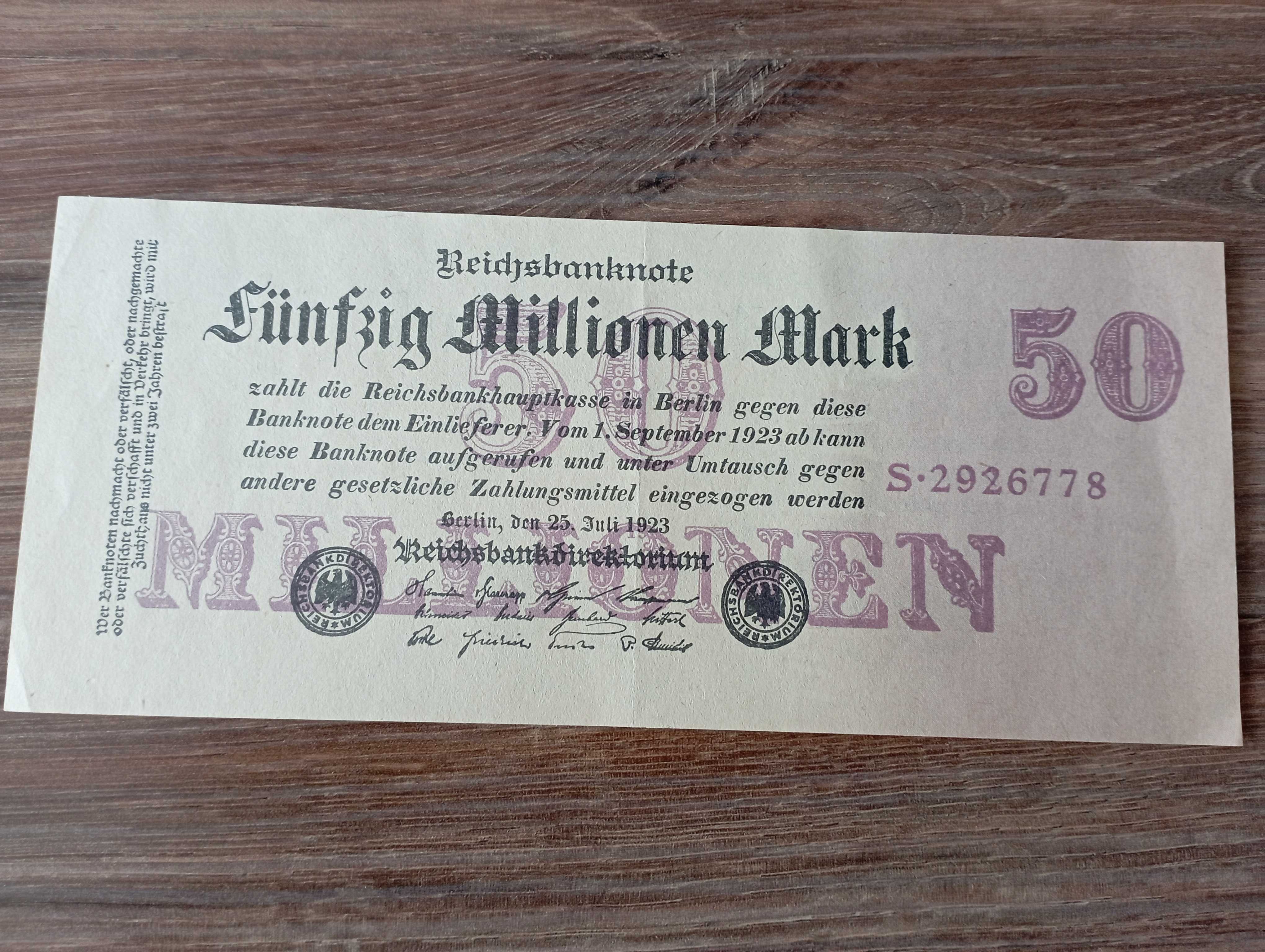 Banknot 50 Millionen Mark 1923