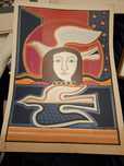 Serigrafia pintor Francisco Relógio mulher e pássaro
