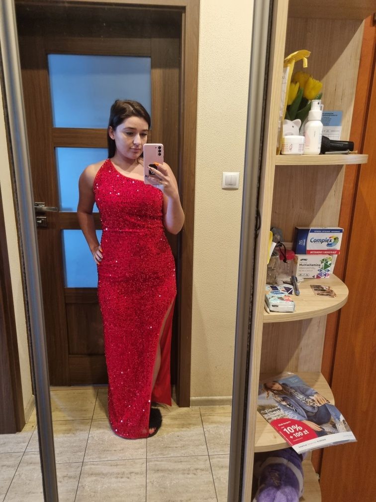 Czerwona suknia sylwester karnawał wesele M nowa cekiny