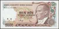 Turcja 5000 lirasi 1970 - Mustafa Kemal - stan bankowy UNC
