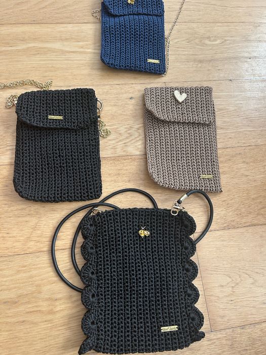 Saco de crochet - tote bag e bolsa telemovel Feito à mão