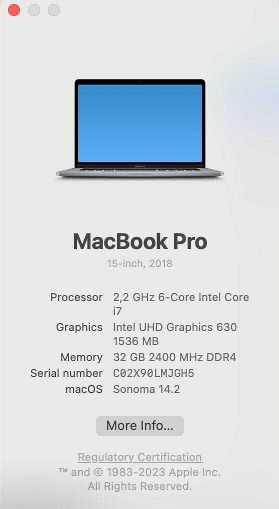 MacBook pro 2018 15,4 1TB 32GB