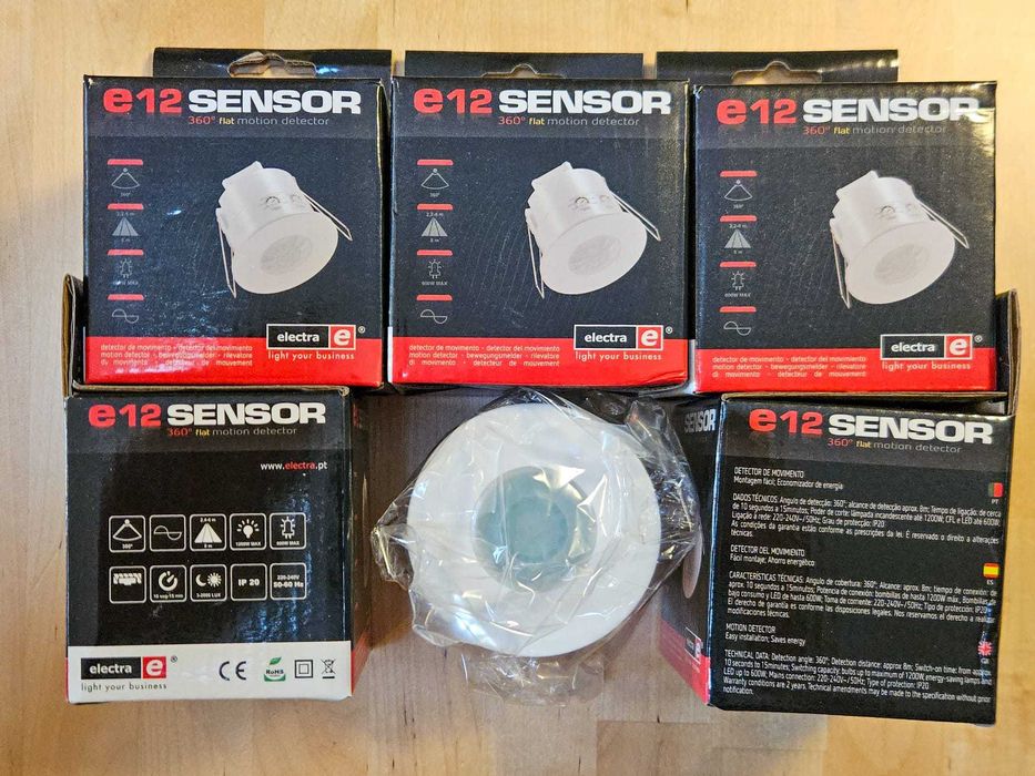 5x Detetor movimento 360° saliente branco – ELECTRA E12 – NOVO (conj.)