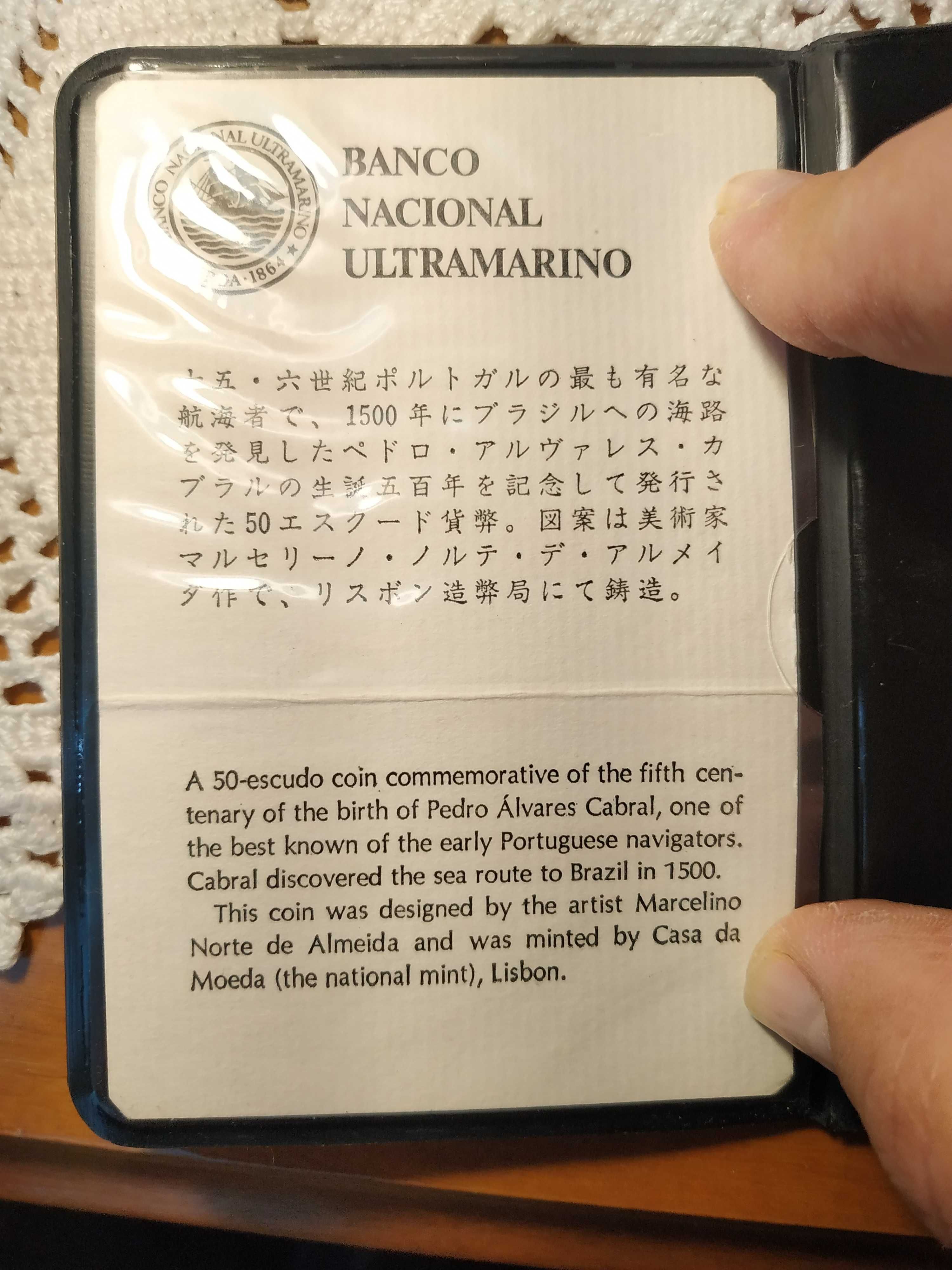 Carteira do Banco Nacional Ultramarino - moeda em prata de 50$00-1968
