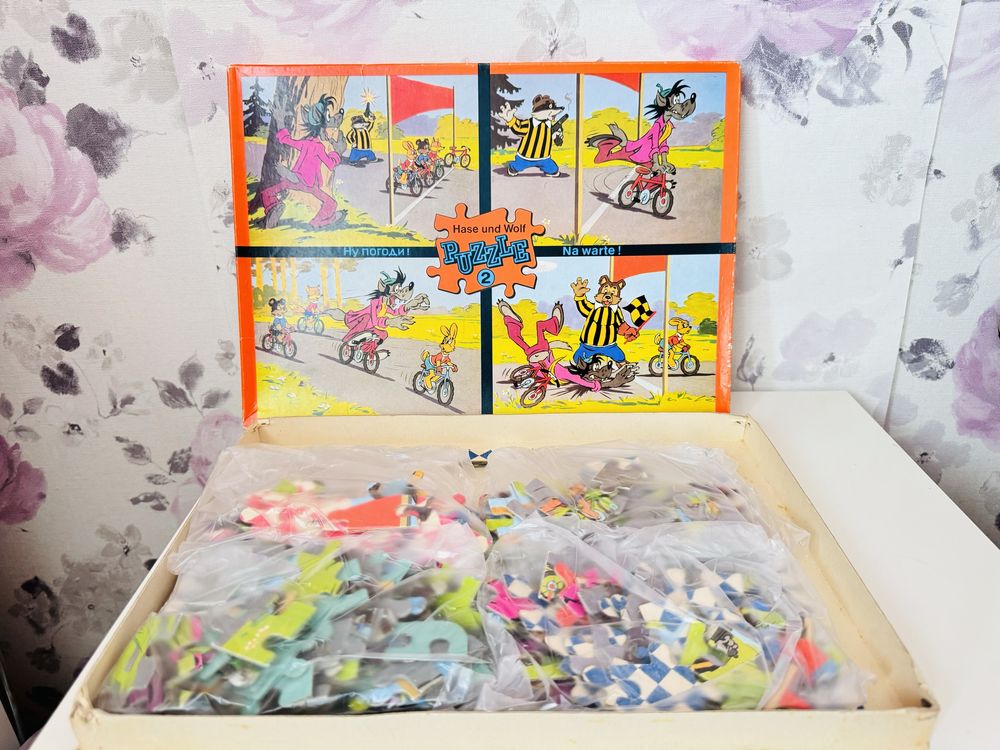 Stare puzzle Wilk i Zając, NRD, vintage, retro unikat PRl