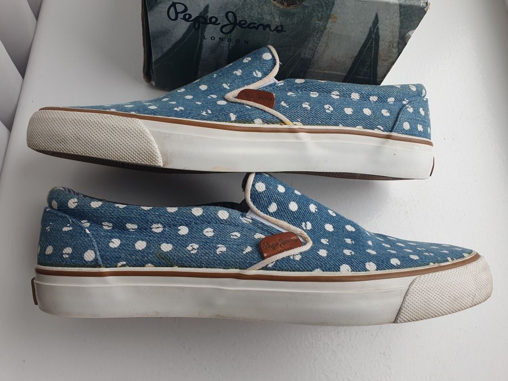 Слипоны Pepe Jeans Лондон, голубые в горошек, р.39 как в Экко