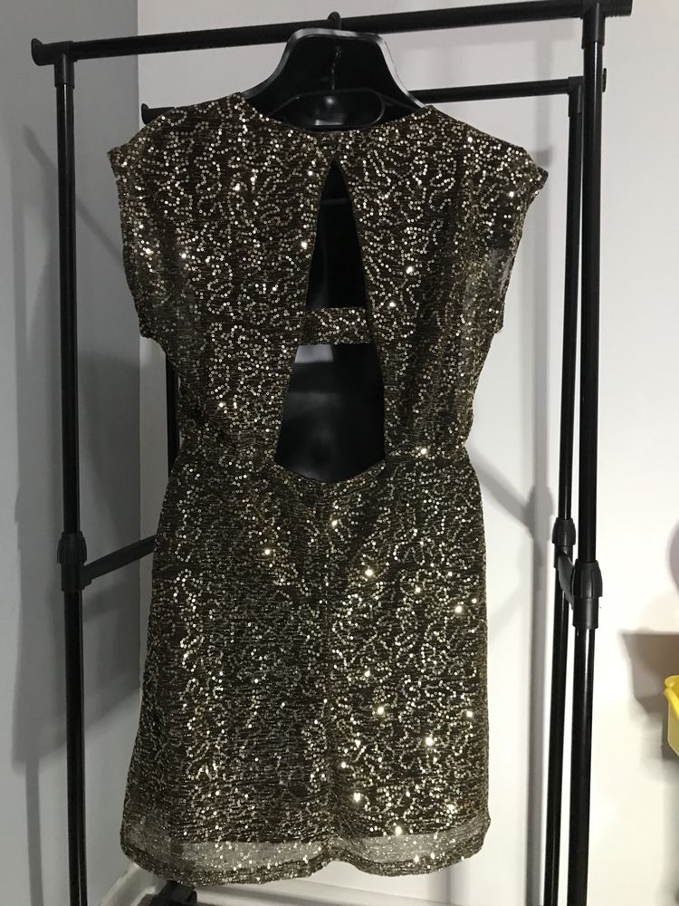S sukienka Charlotte Russe cekiny brązowo- złota