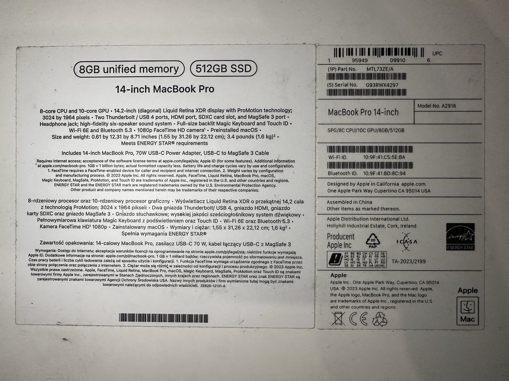 Apple MacBook Pro M3 2023 + Magic Mouse
