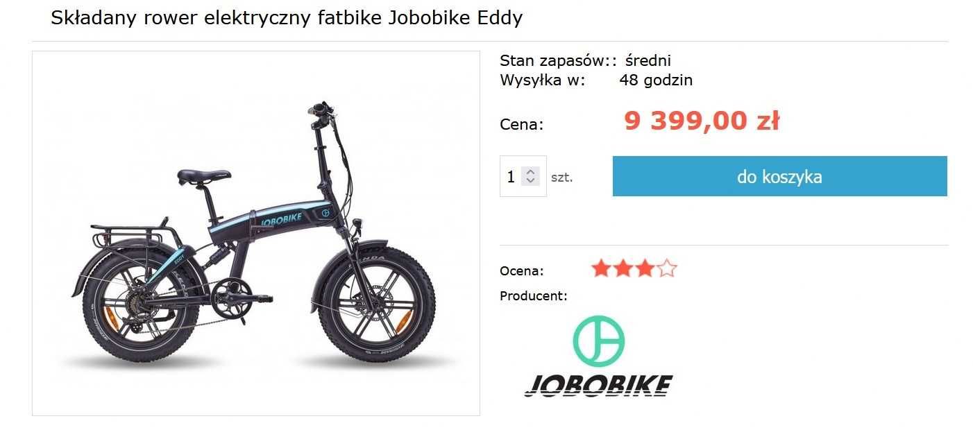 Składany Rower Elektryczny fatbike Jobobike Eddy JAK NOWY RACH GW !!