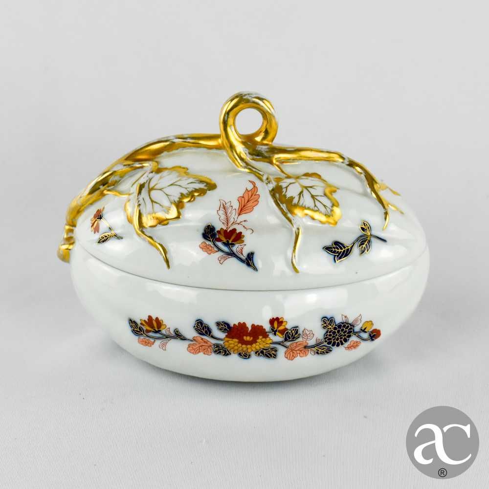 Caixa em forma de melão porcelana Vista Alegre, decoração Imari