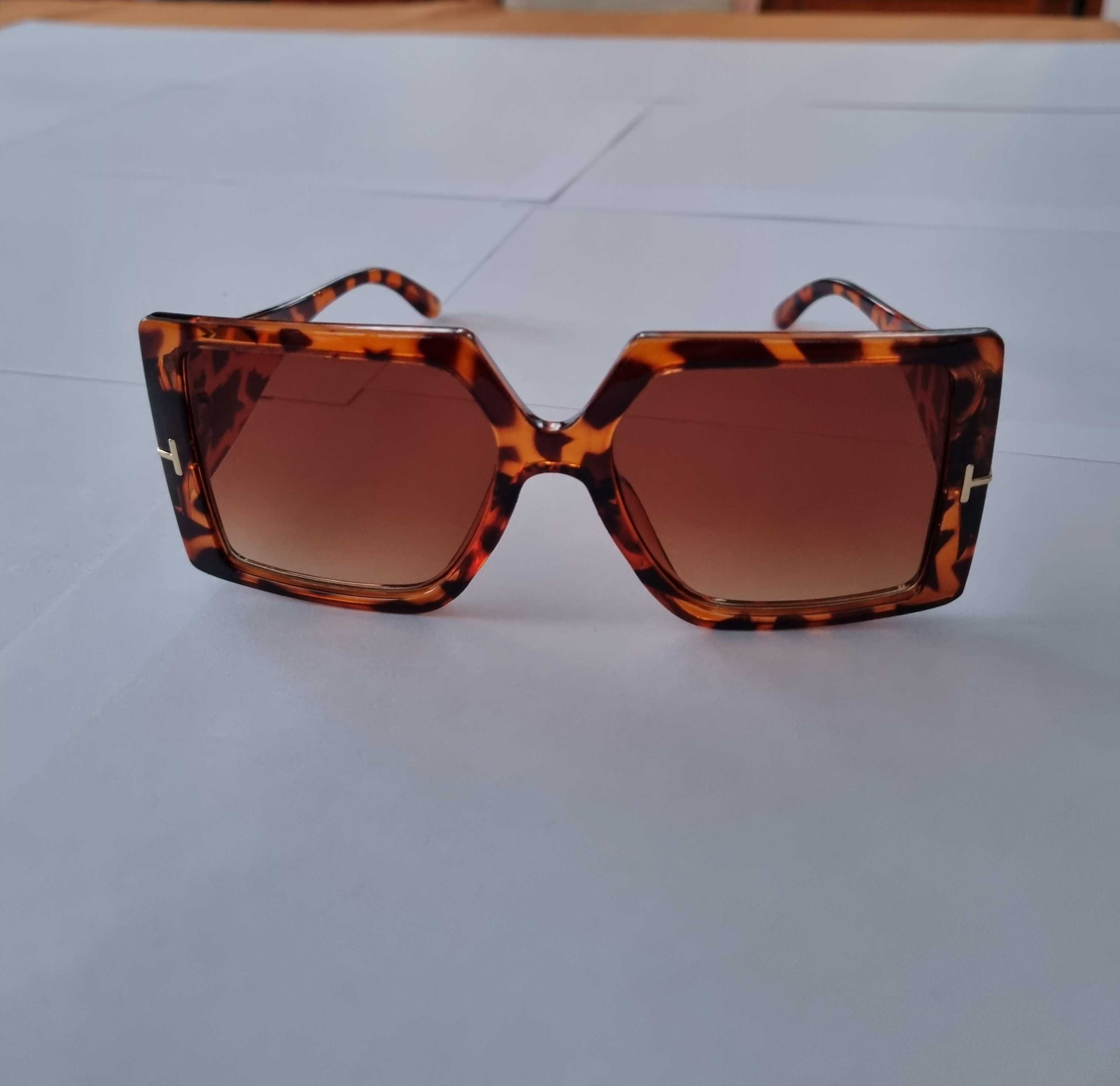 Klasyczne kwadratowe okulary przeciwsłoneczne lampart UV400