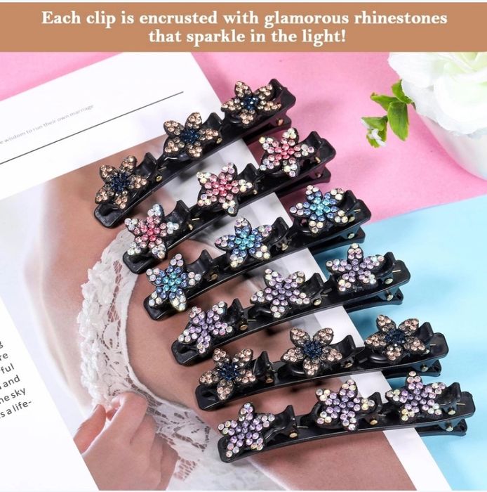 6 x Spinki do włosów z kryształkami, kolorowe spinki, spinki kwiaty