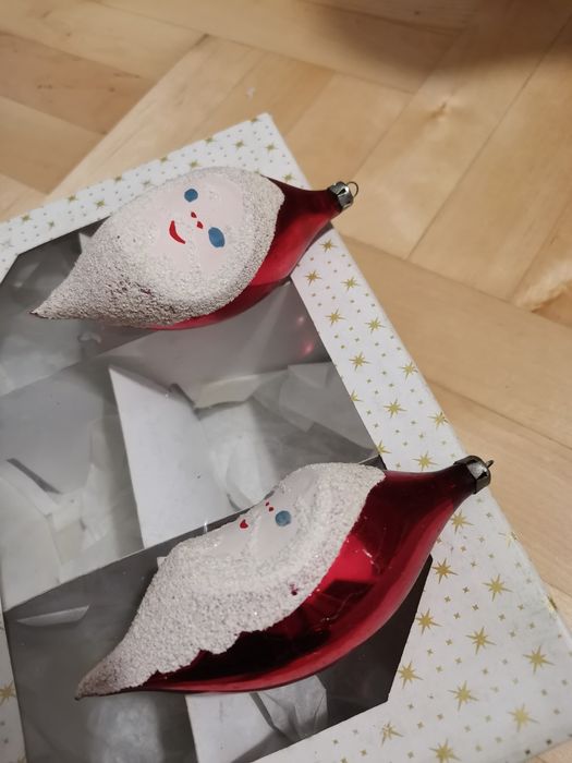 Dwie bombki Prl Sople w kształcie Mikołaja