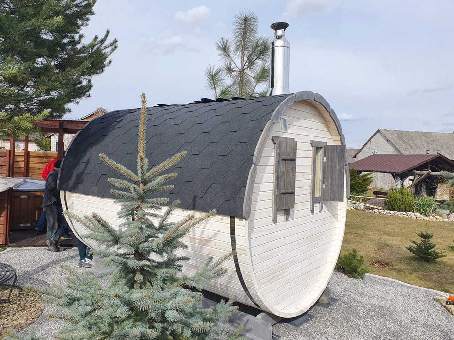 Sauna Beczka 300cm  Ogrodowa z Piecem Harvia - od Producenta z Litwy