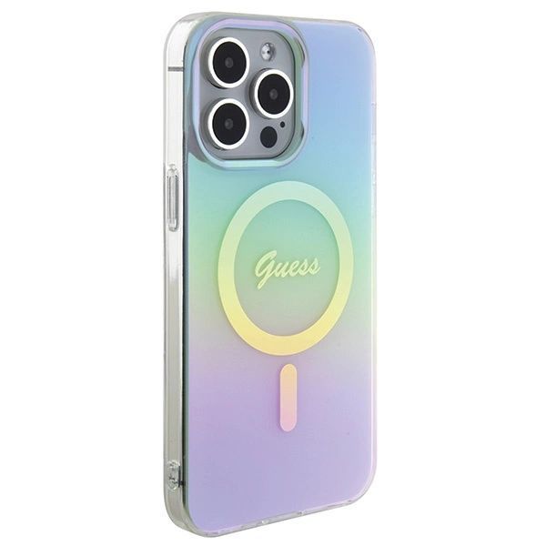 Etui Guess IML Iridescent MagSafe na iPhone 15 Pro - turkusowe