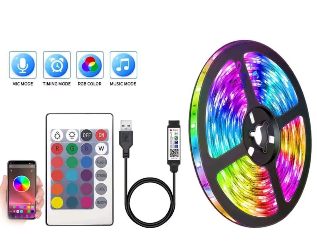 Taśma Led 5 Metrów z Pilotem i Bluetooth