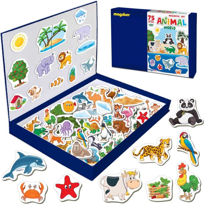 Набір магнітів Magdum. Велика магнітна історія. Світ тварин 75шт.