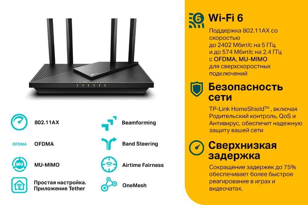 Новый Mesh WiFi 6 Гигабитный 5 ГГц Роутер Tp-Link Archer AX55 AX3000