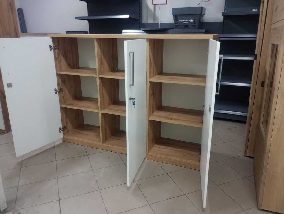 Komplet mebli z płyty biały-dąb komoda szafa biurko stolik szafka