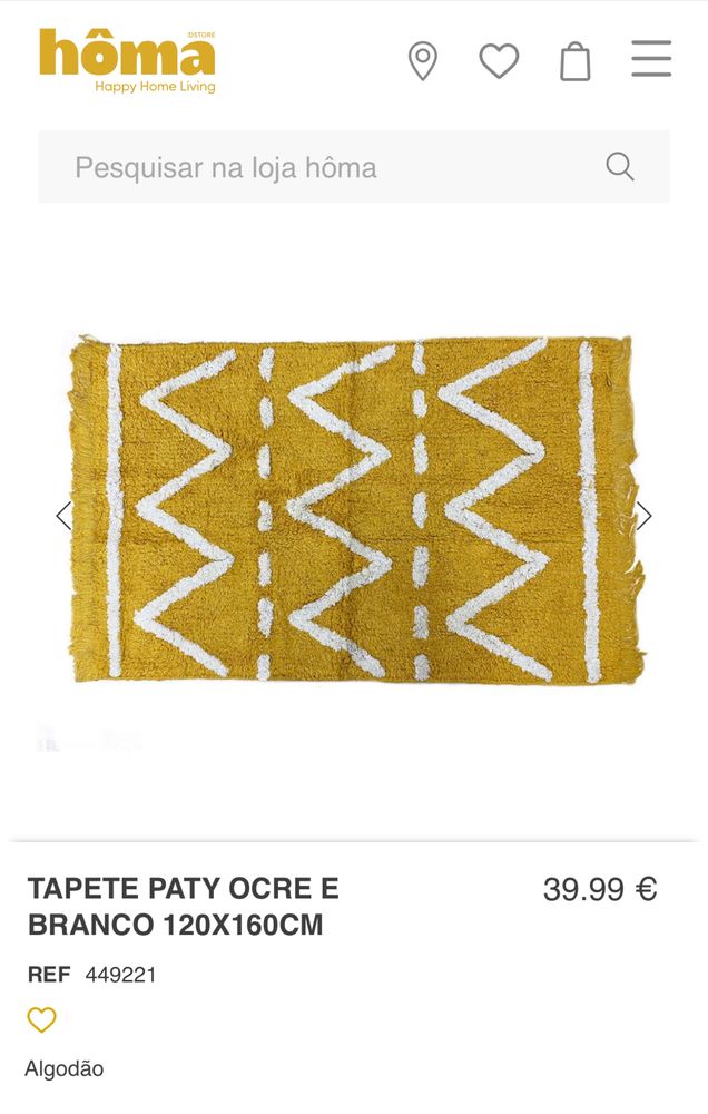 Tepete amarelo com padrão zig zag