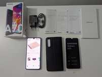 Smartfon SAMSUNG GALAXY A70+ cały komplet folia na ekranie super stan