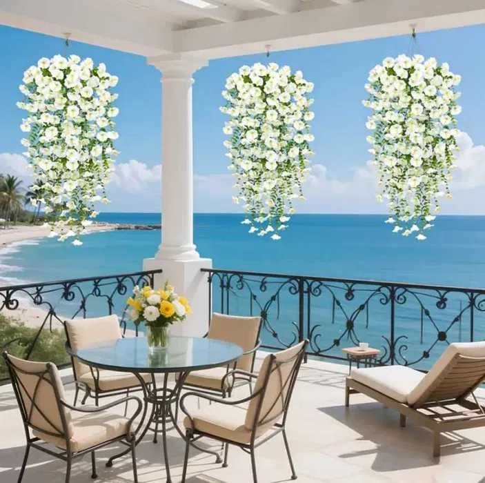 4 SZTUKI 75cm Sztuczne Kwiaty Girlanda Wiszące Zwisające BIAŁE h207