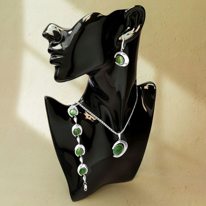 Komplet Biżuterii Srebrnej Łańcuszek Kamień Agat Próba 925 Bransoletka