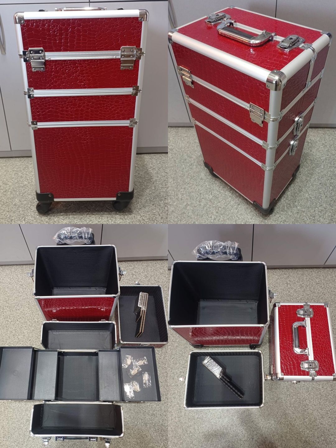Бьюти кейс алюминиевый чемодан на колесах с ключом трансформер 6200 84